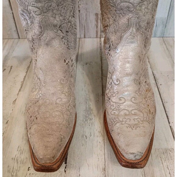 Lucchese Size 7 B Suede Gold Stone Python Print Boots Western Cowboy Snip Toe - Picture 5 of 16